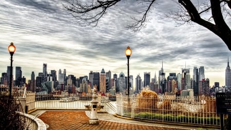 fabulous view of new york city in autumn hdr - river, autumn, hdr, skyscrapers, city, overlook