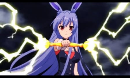 Magic Sparks - beauty, sitting, female, hot, magic, anime girl, sinister, thundre, anime, lighting, thunder, cute, scene, sit, sexy, adorable, girl, light, long hair, usamimi, gown, ears, blue hair, kawaii, beautiful, usa mimi, dress