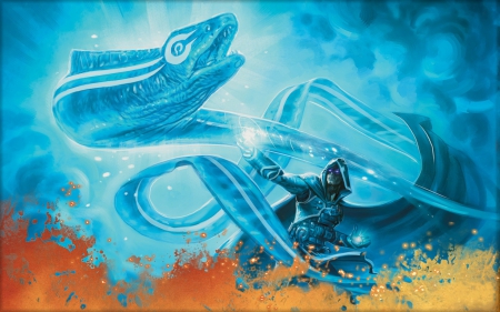 Magic The Gathering - jaces mindseeker, game, snake, greg staples, blue, art, fantasy, orange, dragon, magic the gathering