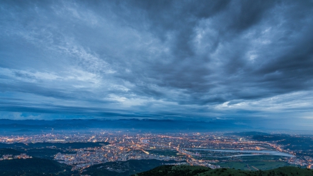 superb panorama view of taipei taiwan at dusk - clouds, view, lights, panorama, dusk, city