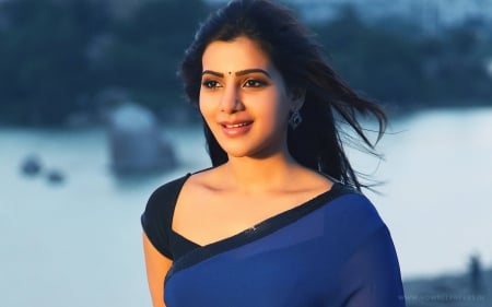 samantha - sari, blue, south, actress