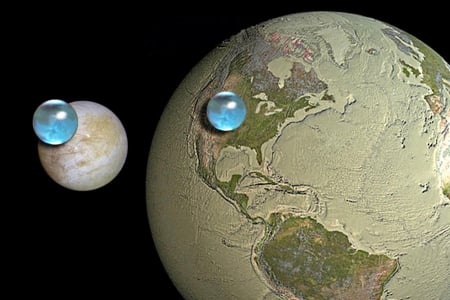 Earth and Europa - moon, jupiters, water, content, comparison