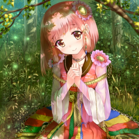 Pretty Flower - flower, maiden, sublime, sit, adorable, smiling, plant, brown hair, anime, cg, petals, lovely, female, woods, gown, forest, happy, cute, beautiful, blossom, girl, anime girl, gorgeous, lady, floral, tree, nature, sundress, pretty, short hair, kawaii, beauty, sweet, hd, dress, sitting, nice, brown eyes, smile, green