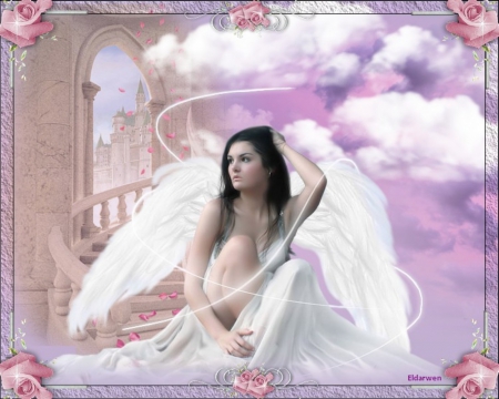 ANGEL IN WHITE - WHITE, WINGS, CLOUDS, SKY, ANGEL