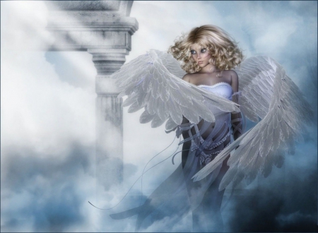 WHITE ANGEL WINGS - WHITE, WINGS, CLOUDS, FEMALE, ANGEL