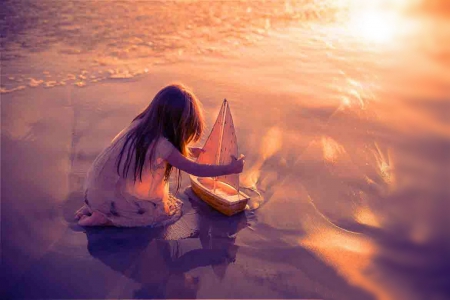 Girl and Boat - beach, girl, boat, sun