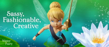 Tinker Bell - lotus, Tinker Bell, blue, sword, flower, fantasy, white, green, movie, fairy, disney, the pirate fairy