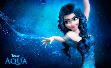 Aqua - woman, girl, water, fantasy, art, elsa, blue, disney, digital