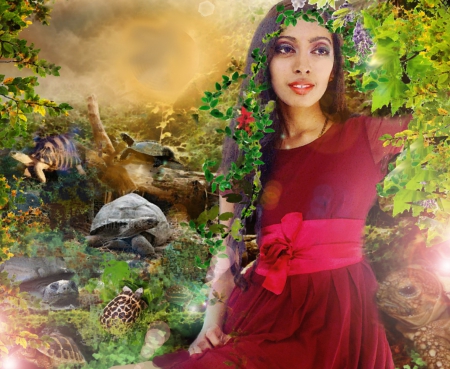 Tortoises Fantasy World - fantasy paradise, lady, fantasy lady wallpaper, paradise, fantasy lady, inspiration, fantasy, fantasy wallpaper, anime, tortoise, fantasy wallpaper fantasy girl wallpaper