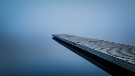 dock on a calm foggy lake - calm, fog, lake, dock, reflection