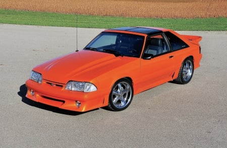 1988-Ford-Mustang-Gt - orange, ford, 1988, chrome wheels