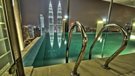 indoor infinity pool in kuala lumpur hdr - infinity, pool, hdr, skyscrapers, city, indoor