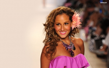 adrienne bailon - smile, flower, pink, dress