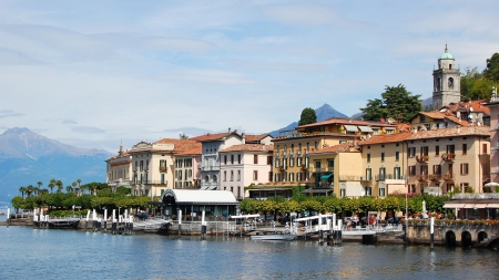 boat piers at lombardy in lake como - lake, town, boats, piers, docks