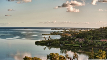 spectacular kaneohe bay hawaii hdr - town, clouds, coast, bay, trees, sea, hdr