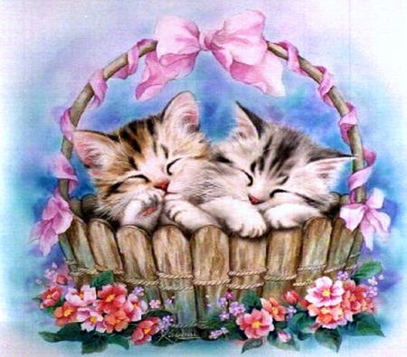 ..Peaceful Dreams.. - pretty, summer, creative pre-made, spring, flowers, kittens, beloved valentines, cats, seasons, draw and paint, paintings, weird things people wear, lovely, dreams, basket, dogs and cats, cute, adorable, love four seasons, couple, animals