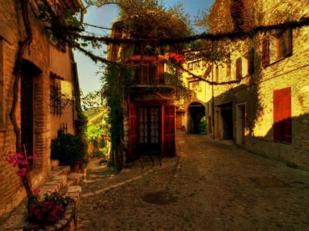 French Town - street, door, ancient, windows, cobblestone