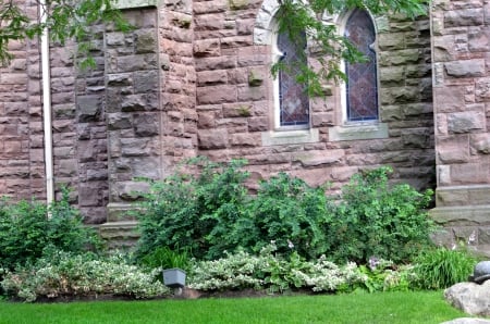 Side garden at St Paul's church in Brampton Ontario Canada