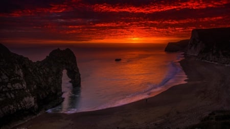 Limestone rock gates - England, sunset, Durdle Door, splendor, limestone rock gates