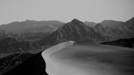 beautiful desert dunes in black and white - dunes, desert, black and white, mountains, sand