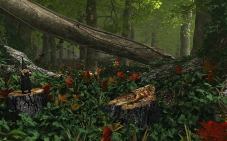 Forest Dwellers - forest, plants, elves, flowers, ivy, vines, trees, logs