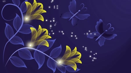 Butterfly Fantasy - flowers, yellow, purple, butterflies