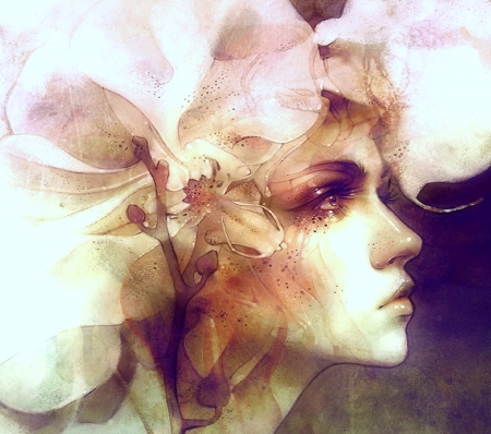 ~Petal Girl~ - girls, models, lips, people, hair, eyes, creative pre-made, face, petals, digital art, softness beauty, flowers in their hair, paintings, lady, beautiful girls, love four seasons, weird things people wear, portraits, drawings