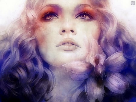 ~Miss July~ - people, creative pre-made, eyes, drawings, beautiful girls, face, flowers in their hair, portraits, softness beauty, paintings, digital art, models, weird things people wear, hair, girls, lips, lady, love four seasons