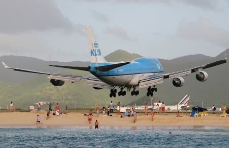 Landing - beach, landing, sea, boeing 747