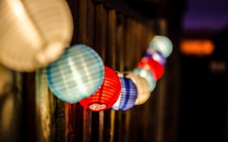 Lanterns - night, bokeh, lanterns, lights