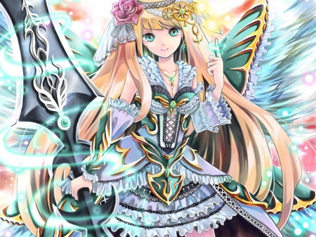 Fairy Warrior - butterfly, girl, warrior, long hair, wings, sword, fairy, orginal