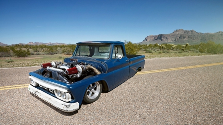 Twin Turbo LS Powered 1964 GMC Pickup - 1964, slammed, blue, turbo