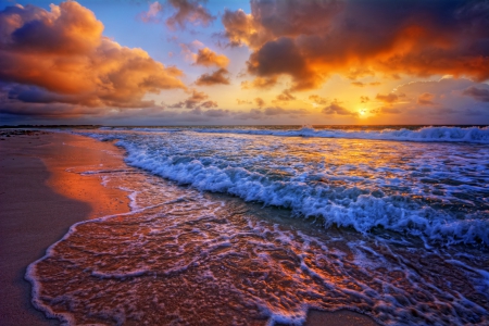 ♥Sunset Beach♥ - shore, sunset, beach, sea, ocean, sand