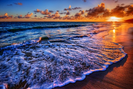 â™¥Sunset Beachâ™¥ - ocean, beach, shore, sunset, sea, wave, sand