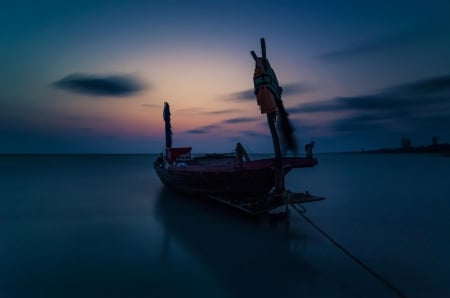 Boat In Dark - thailand, ocean, blue, boat