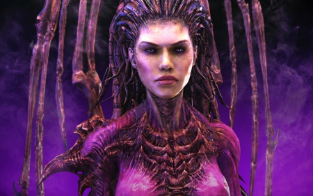 Sarah Kerrigan - game, girl, queen of blades, starcraft, pink, creature, Sarah Kerrigan, fantasy, purple, woman, wings