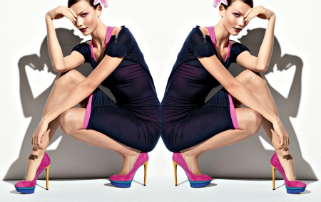 Karlie Kloss - Zodiac ~ Gemini - woman, stilettos, zodiac, girl, collage, gemini, black, karlie kloss, model, pink, by cehenot, dress, shoes