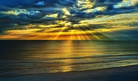 Golden sunshine - stunning, sea, sunshine, clouds