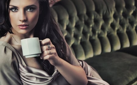 brunette - mood, beauty, sofa, coffee