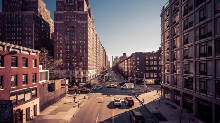 street in manhattan - traffic, street, city, buildings