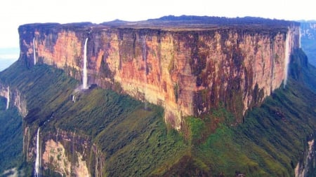 incredible mount roriama in venezuela - waterfalls, mountain, cliffs, fkat