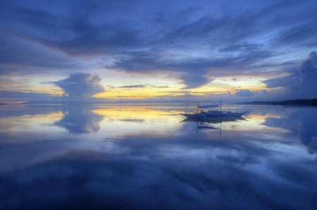 Blue - sky, lake, blue, boat