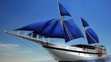 the gorgeous sail yacht palau siren - blue, sea, sails, sky, yacht