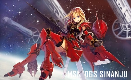 Mecha girl - pretty, girl, red, suit, beautiful, space, mecha