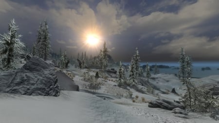 Arctic Sunset - sunset, nature, scenery, beautiful, skyrim, landscape, arctic