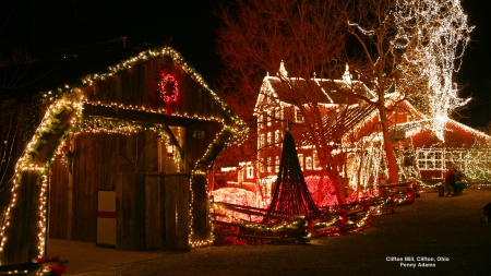 Cliffton Mill - ohio, mill, lights, christmas