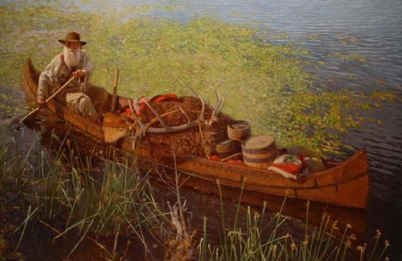 The Trapper - furs, water, canoe, man