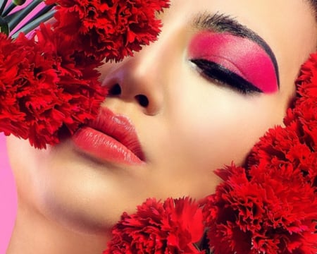 Pretty face - flowers, face, makeup, woman