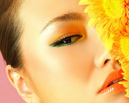 Pretty face - flowers, face, yellow, woman