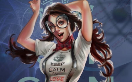 Girl - mood, fantasy, glasses, woman, girl, art, happy